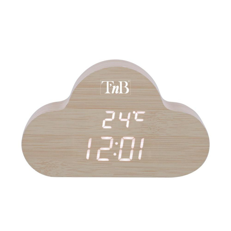 Reloj LED con 3 alarmas en la nube efecto madera