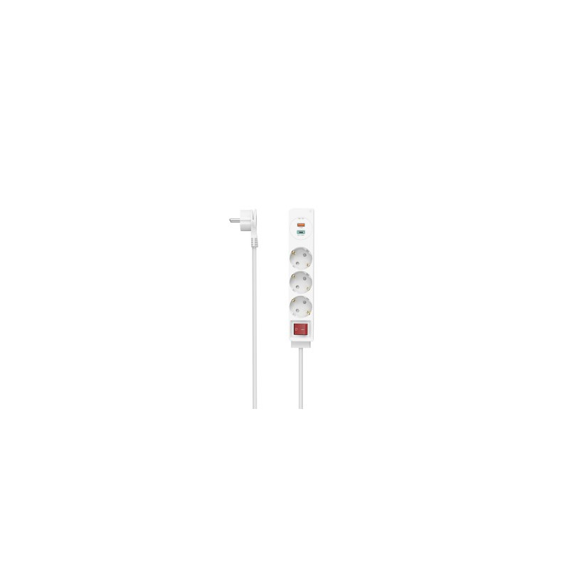 Regleta 3 Tomas 1 4m  Blanca  1xUSB-A 1XUSB-C 18W
