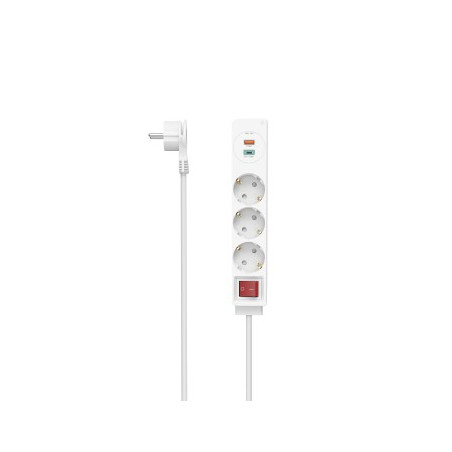 Regleta 3 Tomas 1 4m  Blanca  1xUSB-A 1XUSB-C 18W
