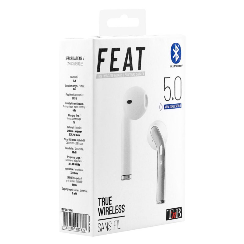 AURICULAR BLUETOOTH 5 0 BLANCO CON ESTUCHE CARGA B