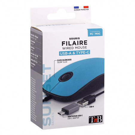 SUNSET - Wired mouse USB-A and USB-C - blue