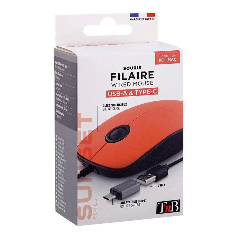 SUNSET - Wired mouse USB-A and USB-C - red