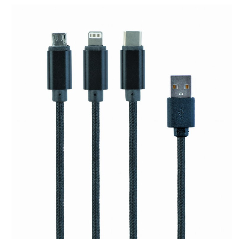 Cable de carga USB 3 en 1 negro 1 m WIRBOO Cable de carga USB 3 en 1 negro 1 m WIRBOO